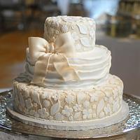 Ivory and White Fondant "Lace" Overlay Wedding Cake