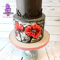 2D Buttercream PAINTED & 3D Gumpaste POPPY - Art Inspired Cake