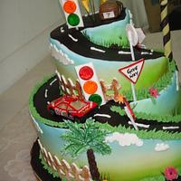 Car themed race track cake