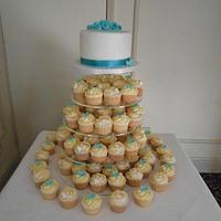 Teal & Silver Wedding cupcake tower
