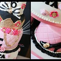 pink chanel cake with shoe 