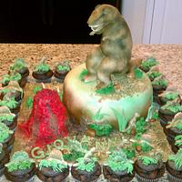 Dinosaur cake w/ Dino cupcakes