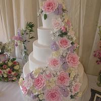 My Sister's Five tier floral Wedding cake..