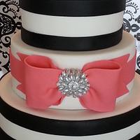 BLACK STRIPES AND CORAL PINK BOW