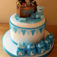 Boys toy box christening cake
