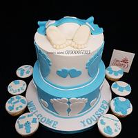 Baby blue baby shower cake 