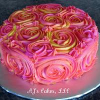 Pink and Yellow Rosette Cake