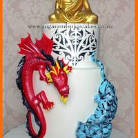 Dragon Tiger Yin & Yang Tattoo 21st Cake for twins
