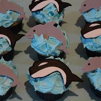 Whale and Dolphin Cupcakes