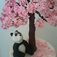 Torta fiori di pesco con panda