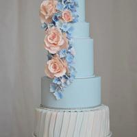 Peach and Blue Wedding Cake
