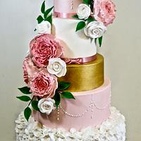 Peony and Rose Wedding Cake