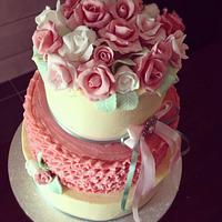 Rustic Ruffles & Roses (my first 3 tier cake!!)
