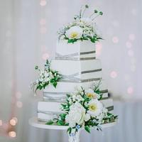 Modern Square/ Silver Sugar Flower Wedding Cake