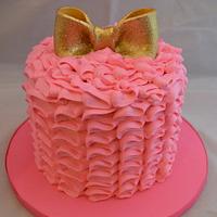 Hot Pink Butter Cream Ruffle Cake with Gold Fondant Bow