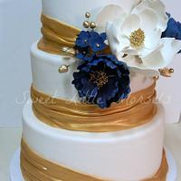Gold and Navy Wedding Cake