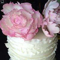 Pale Pink Peony and Ruffles cake 