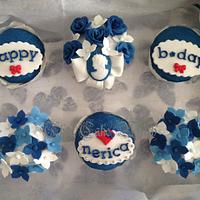 Blue and White Floral Theme cupcakes. 
