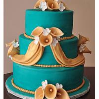 Wedding cake with calla lillies