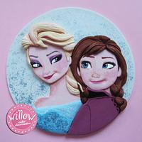 Elsa and Anna, 2D fondant cake decoration