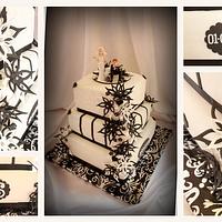 Black and White Lace Flower wedding Cake!