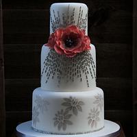 white and silver gray wedding cake