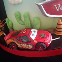Lightning McQueen and Dusty Crophopper cake 