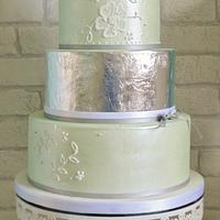 SilverLeaf and Green Wedding Cake