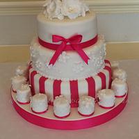 Pink & White Wedding Cake with mini Cakes