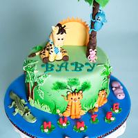 Jungle theme baby shower cake