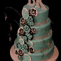 4 tier Damask Birthday cake 