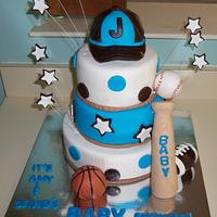 Sports themed baby shower cake