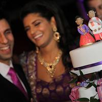 Wedding Cake Tower of Striped Purple and Hot Pink Mini/Individual Cakes