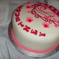 White, Burgundy & Pink Applique Birthday Cake