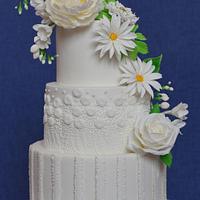 White Wedding Cake with sugar flowers