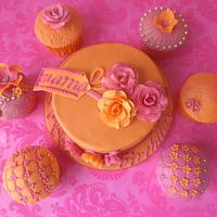 Pink and Orange mini cake with accessories