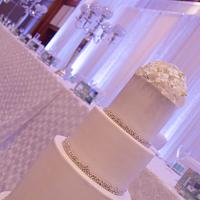 white hydrangea wedding cake