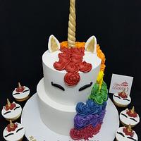 Unicorn rainbow cake and cupcakes
