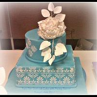 Two-Tier Damask Cake with Peony