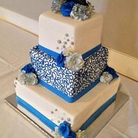 Blue and silver wedding cake