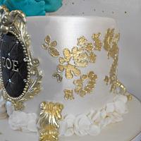 Gold stencilling with Peonies