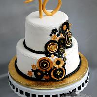 Black & Gold Ruffled Flower Cake