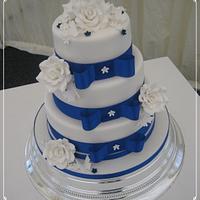 Royal Blue Bow Wedding Cake