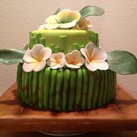 Plumeria and bamboo cake