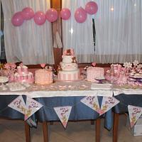 Christening cake and sweet table for baby girl