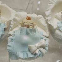 Baby Shower Cake with baby wash day washing line and matching baby basket cupcakes
