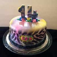 Rainbow zebra birthday cake