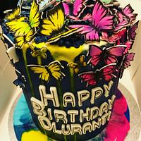 Tall Butterfly Drip Cake