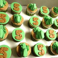 3d Cartoon T rex cake and cupcakes