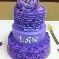 Purple ruffle and rose cake
